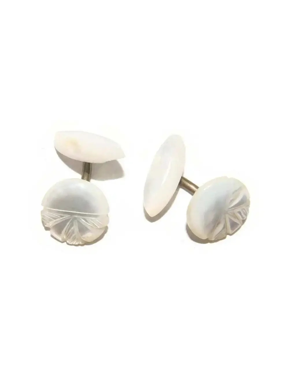 Antique Edwardian Gold Tone and Carved Mother of Pearl Cuff Links.